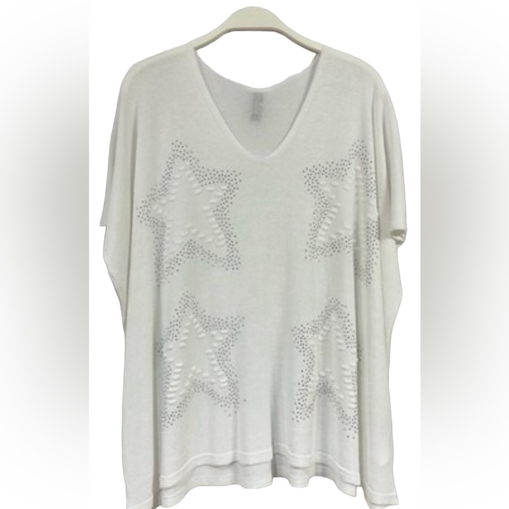 Venti 6 White Star Embellished Women's Tunic Relaxed Fit (Made in Italy)